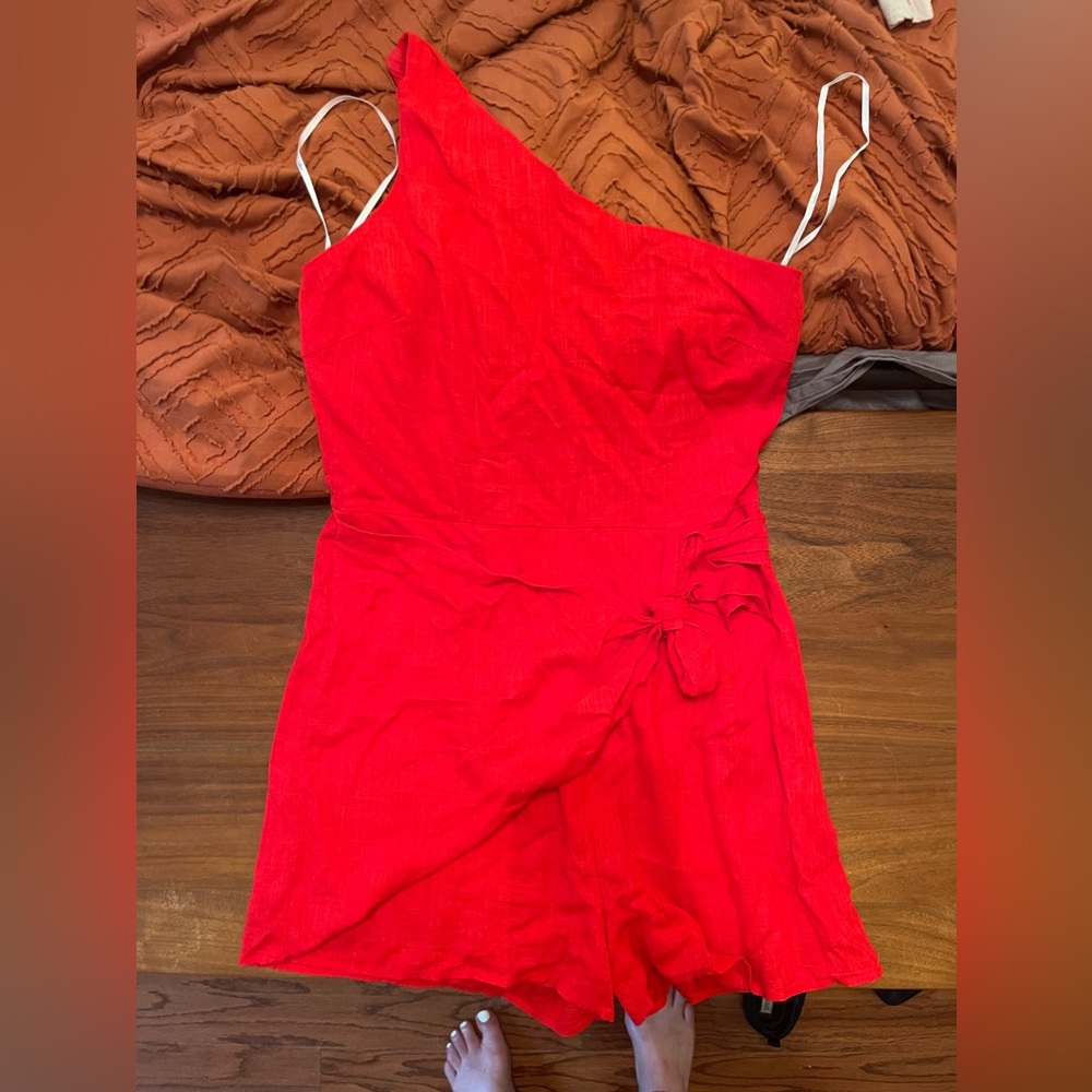 Lulus red one shoulder romper L